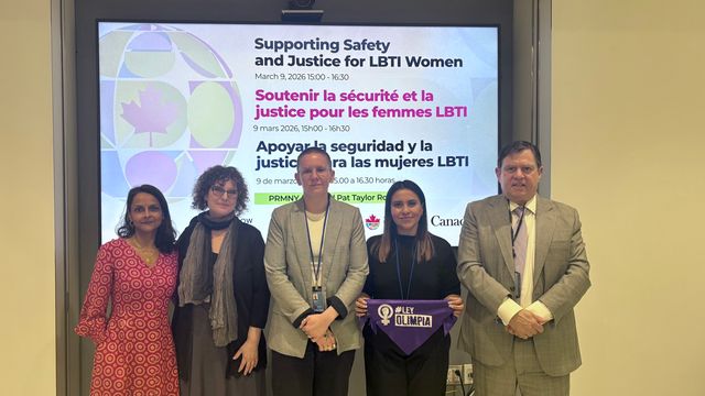Rainbow Railroad staff with Mexican partners at a CSW panel