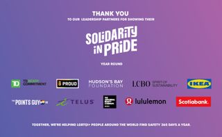 Partner thank-you graphic with “Solidarity in Pride” and sponsor logos on a purple gradient background.