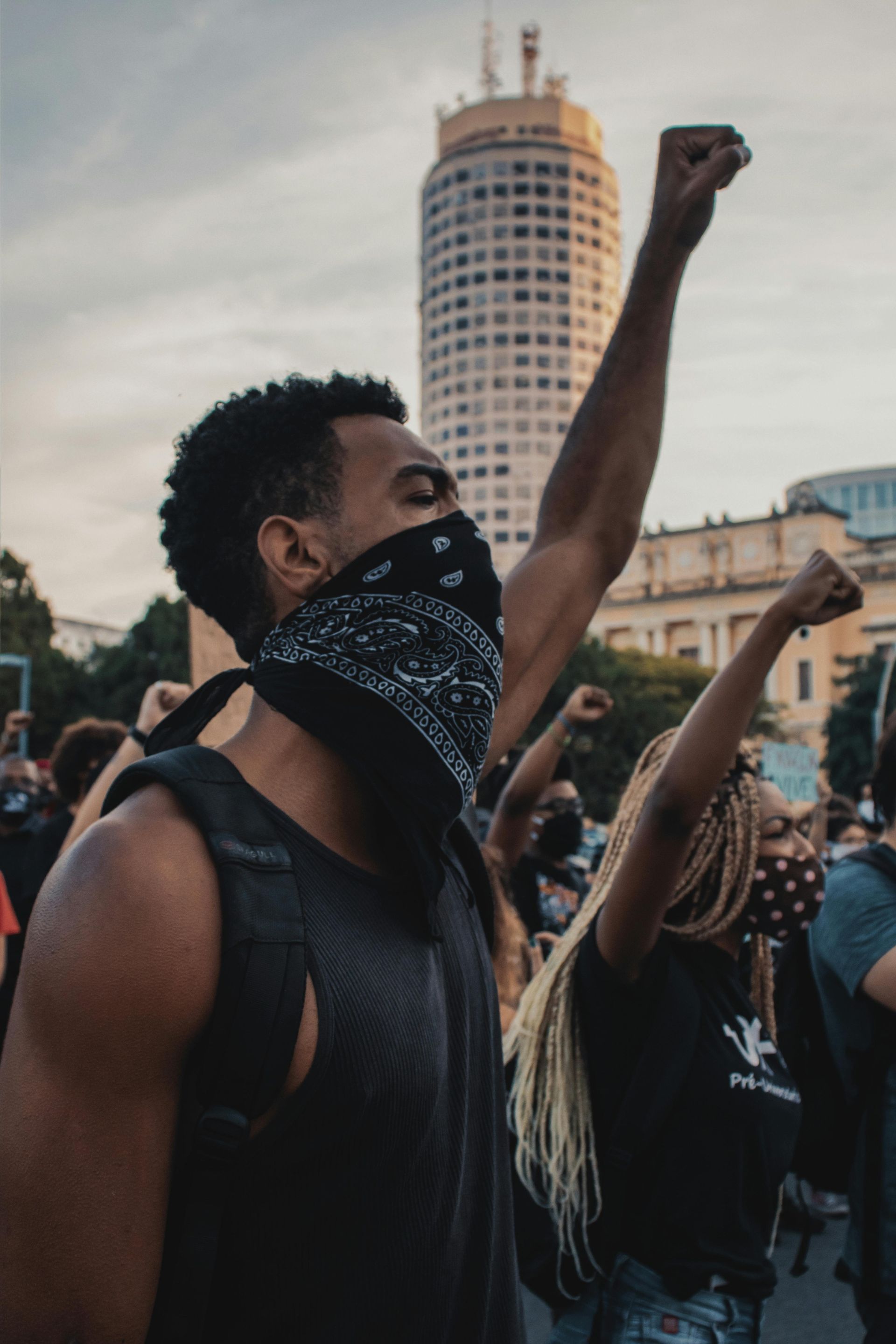Protest with arm punching air